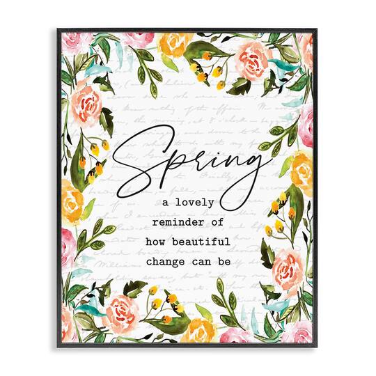 Stupell Industries Cheerful Spring Typography Quote Floral Blossom Border Framed Giclée Wall Art
